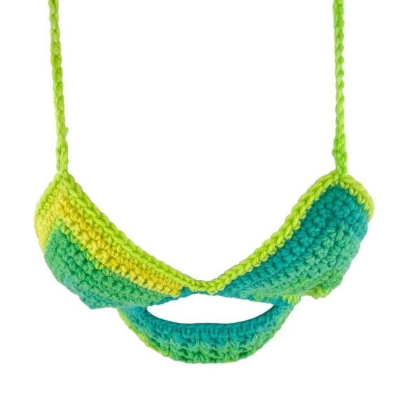 Napper Womens Crochet crop Top Peek A Boo Handmade halter Medium New - Picture 7 of 8
